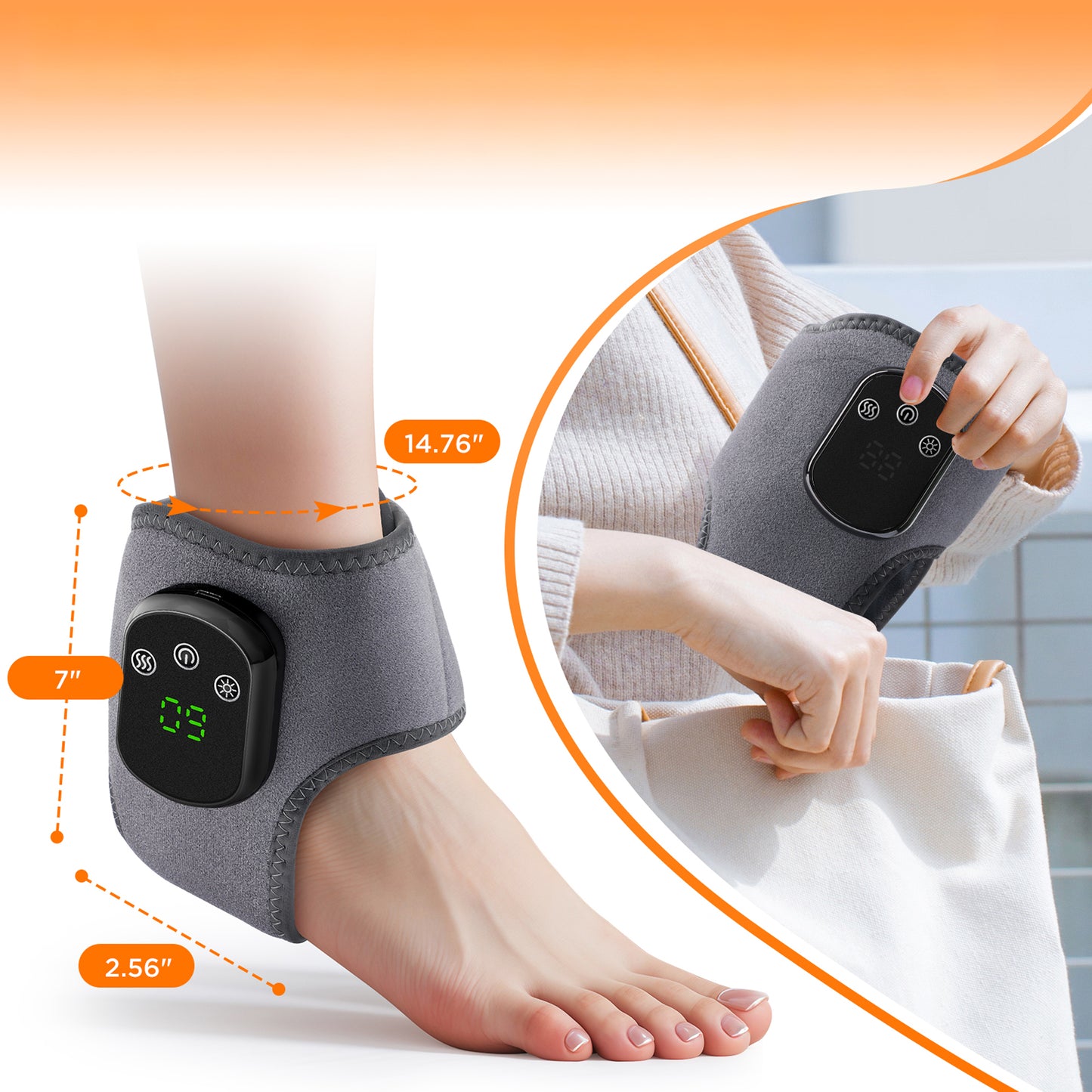 دعامة كاحل كهربائية لاسلكية مُدفأة مع حزام تدليك اهتزازي